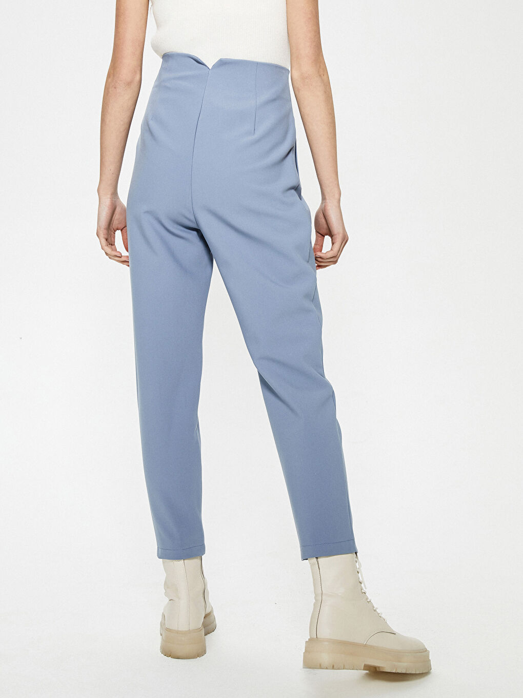 High Waist Slim Leg Ankle-Length Women's Cigarette Pants-3