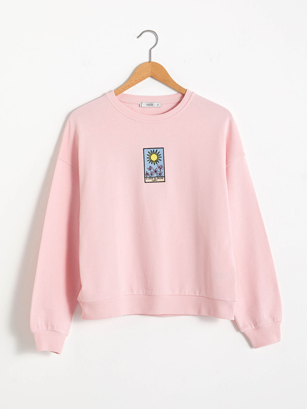 Pembe Bisiklet Yaka Baskılı Kalın Sweatshirt-7
