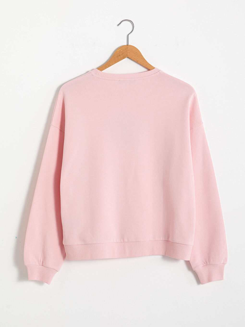 Pembe Bisiklet Yaka Baskılı Kalın Sweatshirt-8