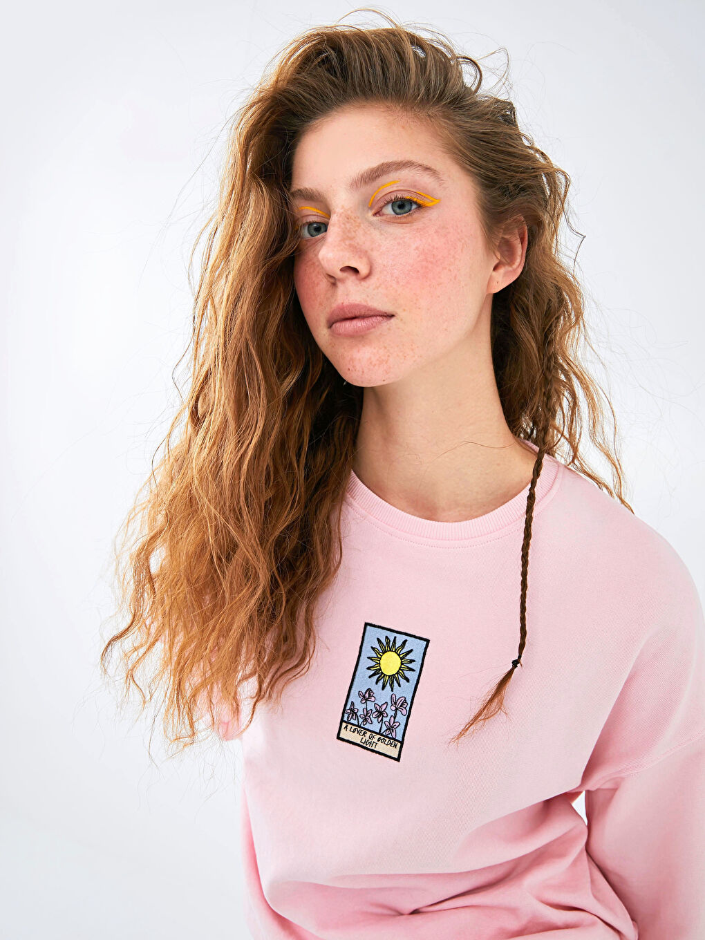 Pembe Bisiklet Yaka Baskılı Kalın Sweatshirt-2