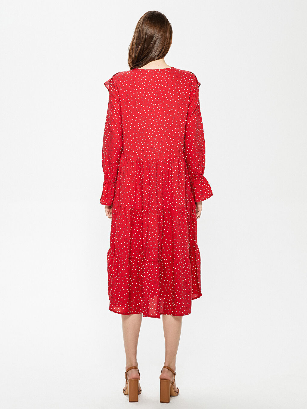 Tie Collar Polka Dot Pattern Long Sleeve Viscose Women's Dress-4