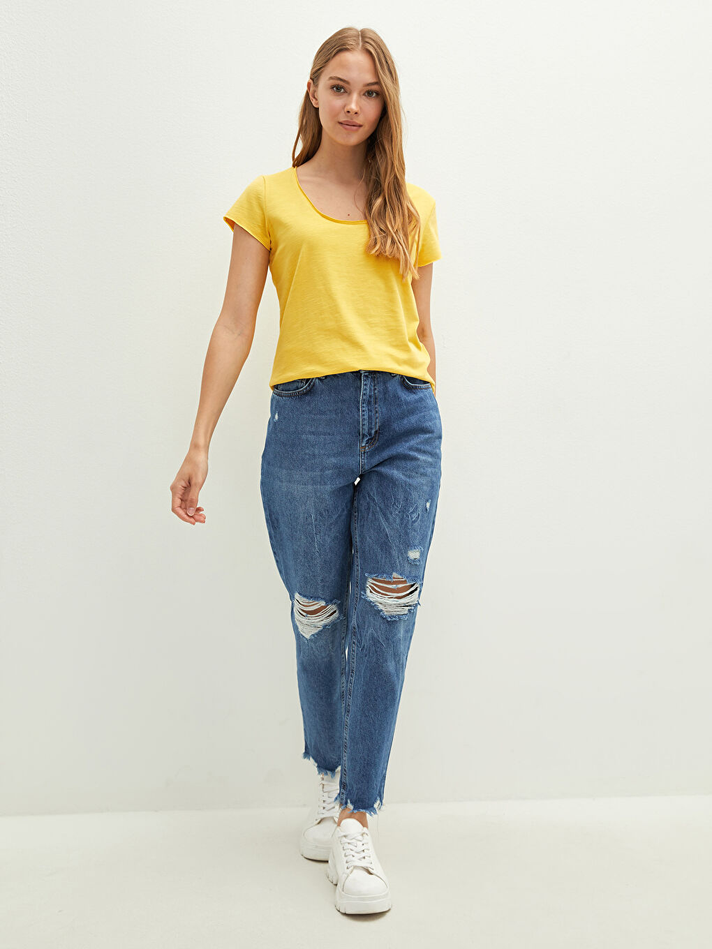 Ženska Majica od Pamuka sa U Izrezom i Kratkim Rukavima-2