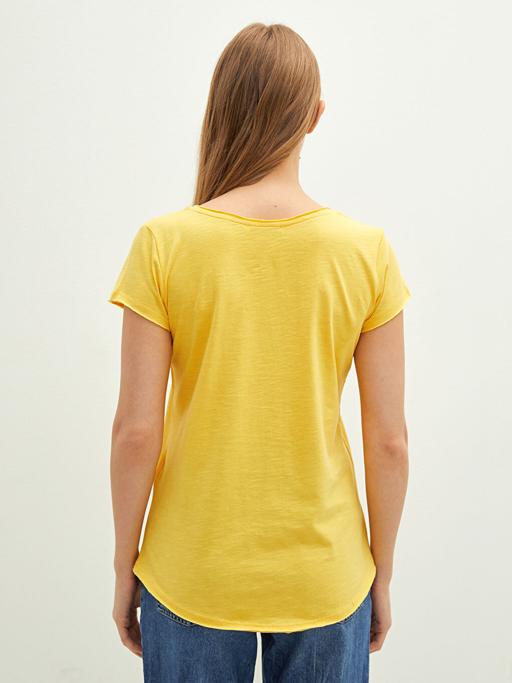 Ženska Majica od Pamuka sa U Izrezom i Kratkim Rukavima-3