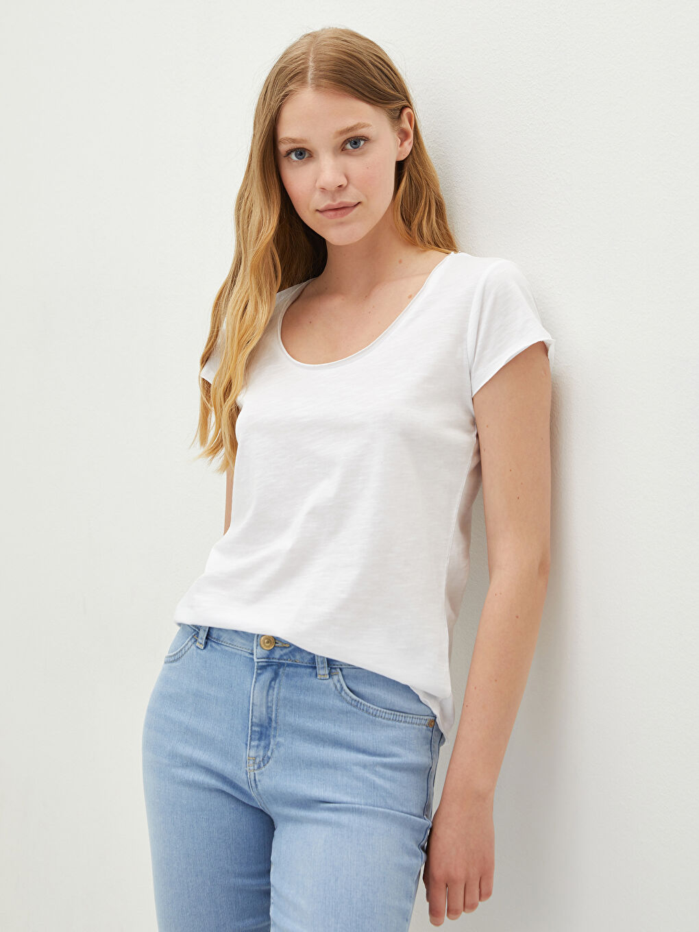 LCW Vision U Neck Straight Short Sleeve Cotton Women's T-Shirt -S1DL28Z8-E5X