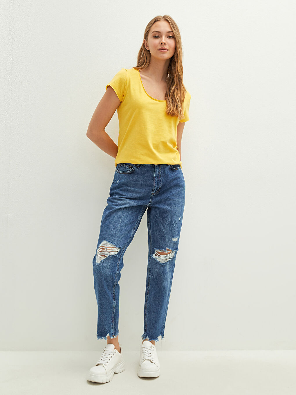 Ženska Majica od Pamuka sa U Izrezom i Kratkim Rukavima-4