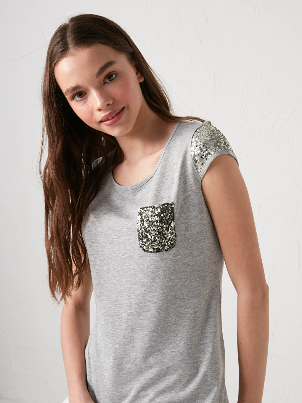 Crew Neck Sequined Short Sleeve Viscose Women's T-shirt-1