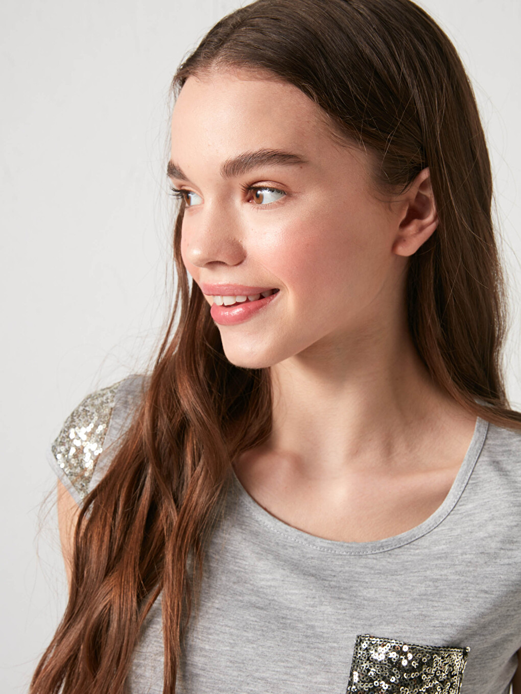 Crew Neck Sequined Short Sleeve Viscose Women's T-shirt-2
