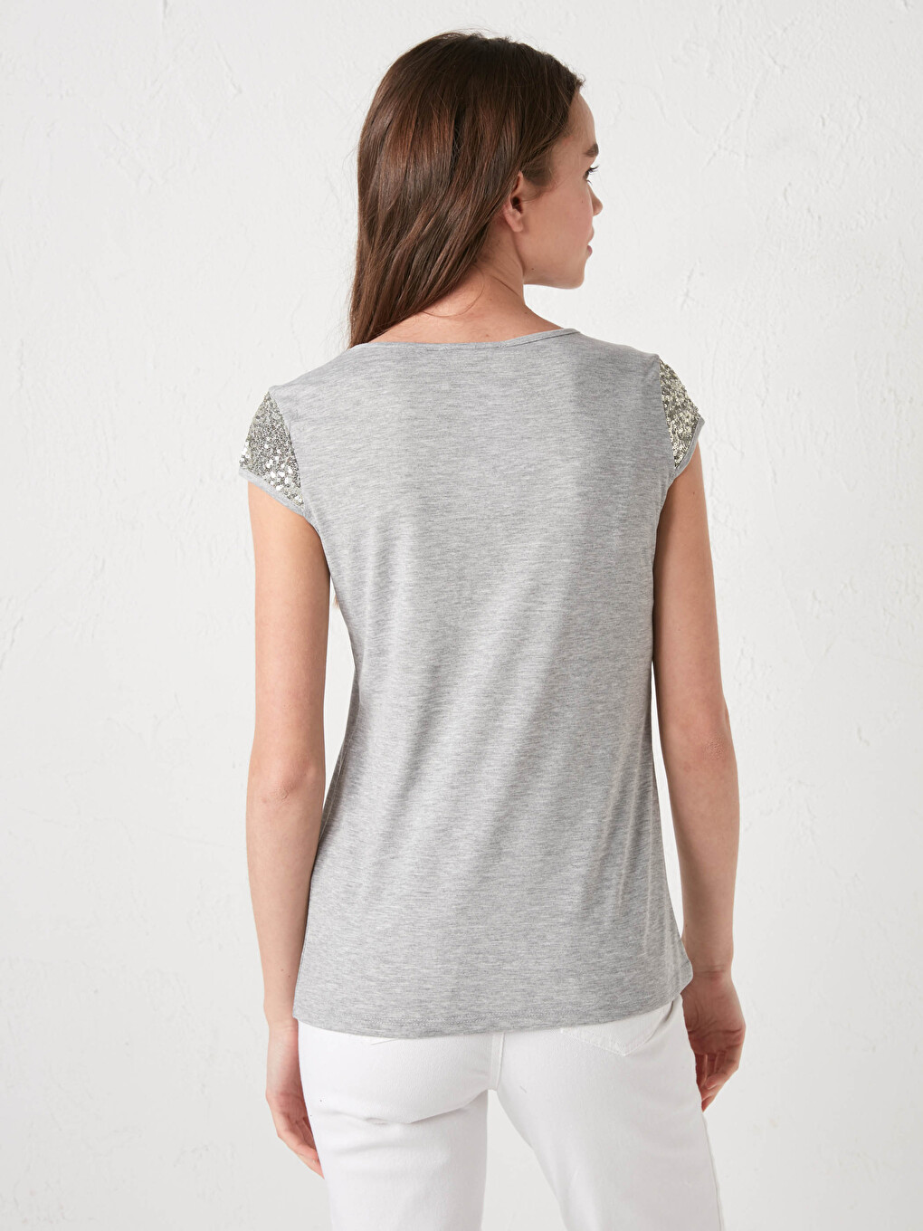 Crew Neck Sequined Short Sleeve Viscose Women's T-shirt-4