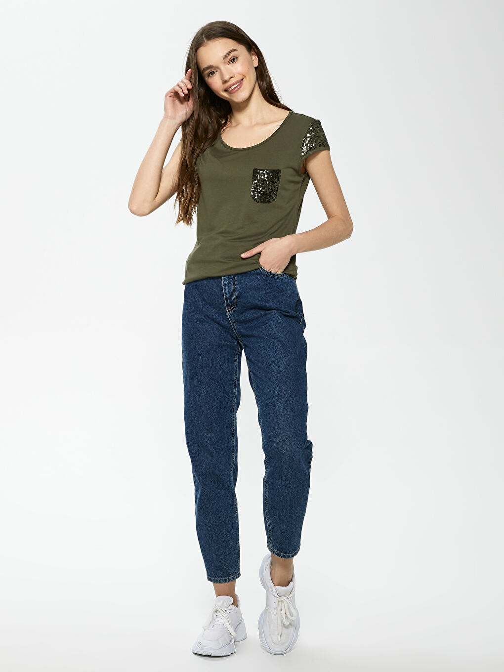 Футболка с круглым вырезом, пайетками, коротким рукавом из вискозы для женщин-2