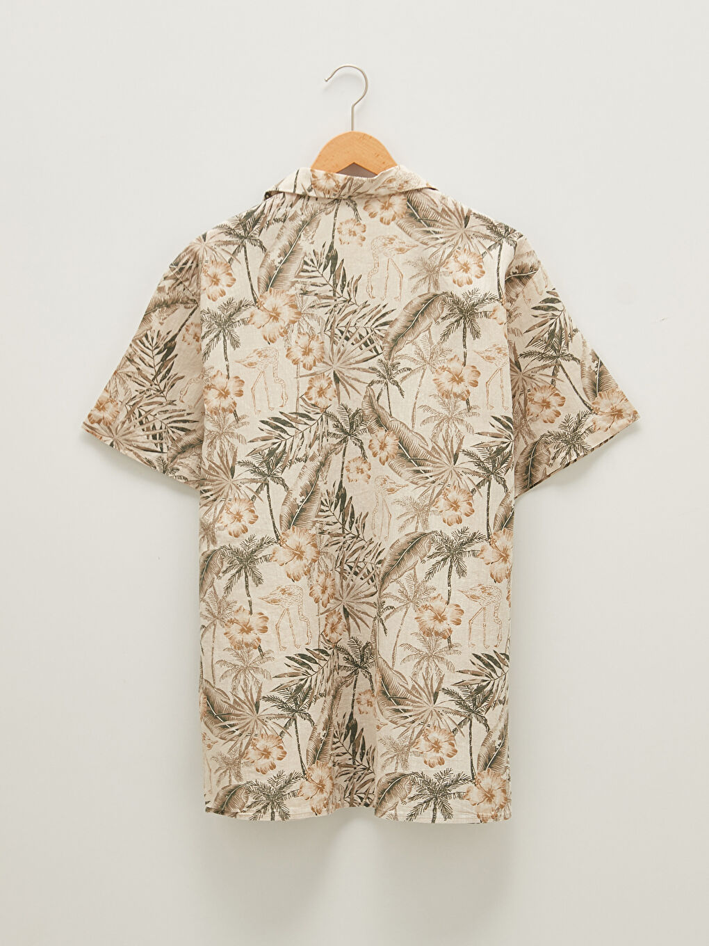 Resort Collar Short Sleeve Patterned Linen Men's Shirt-7