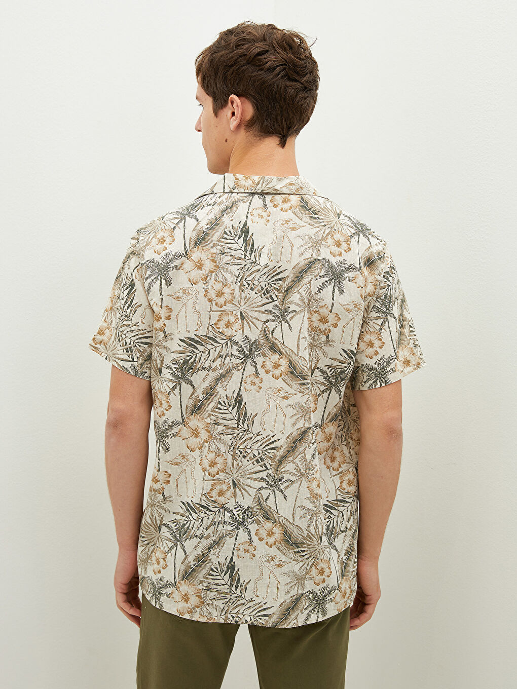 Resort Collar Short Sleeve Patterned Linen Men's Shirt-5