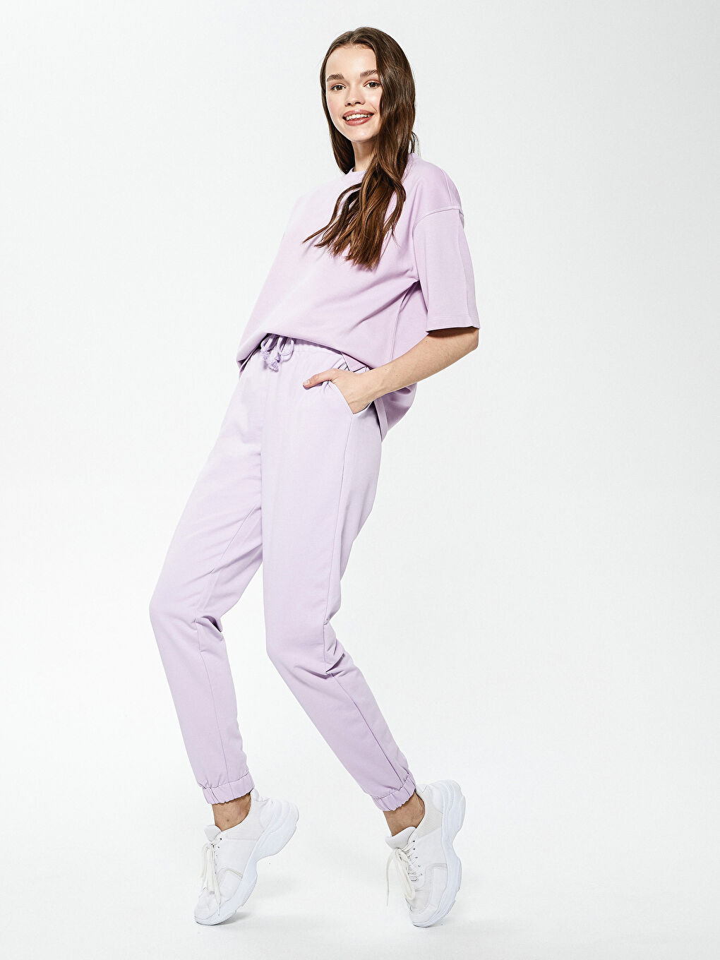 Lila Beli Lastikli Kadın Eşofman Alt-2