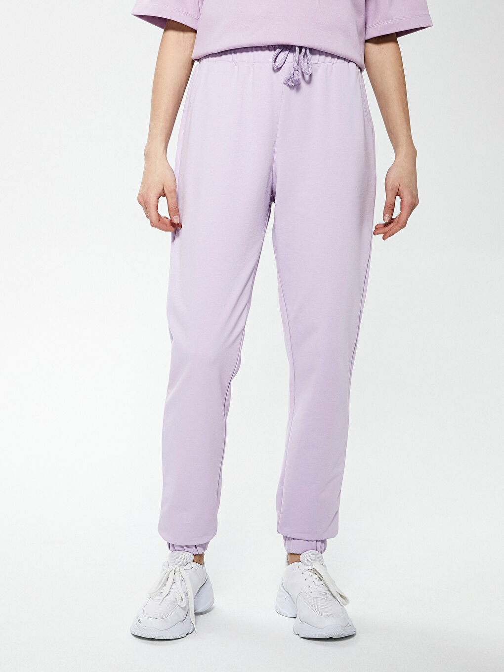 Lila Beli Lastikli Kadın Eşofman Alt-5