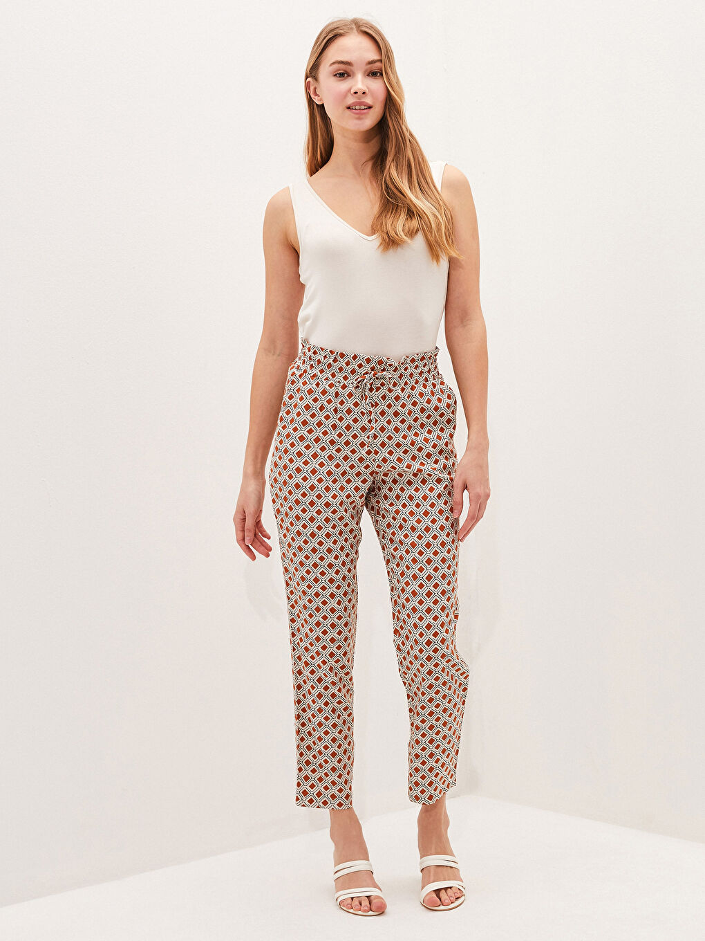 Pantalon Femme à Taille Élastique Imprimé en Viscose