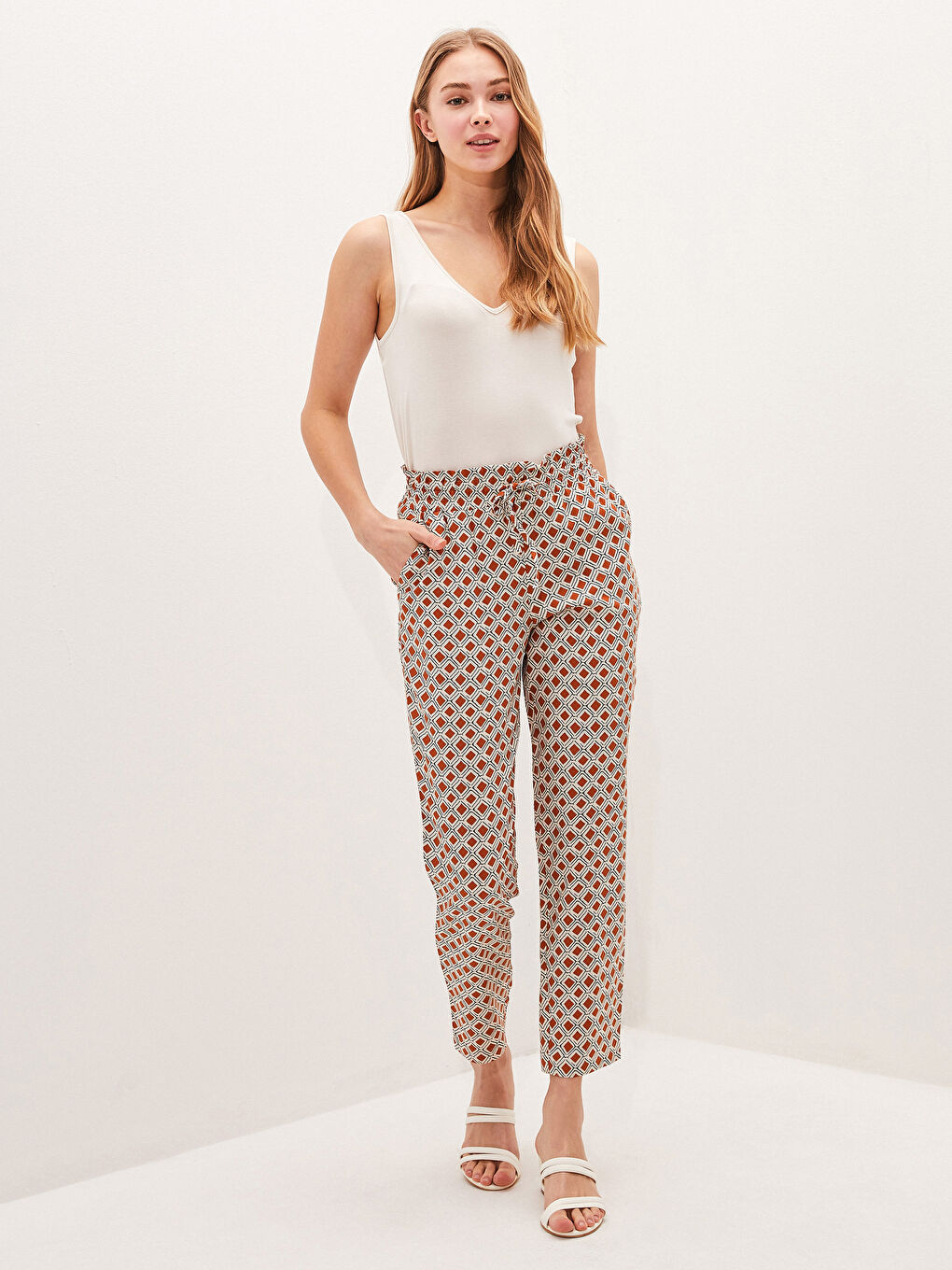 Pantalon Femme à Taille Élastique Imprimé en Viscose-2