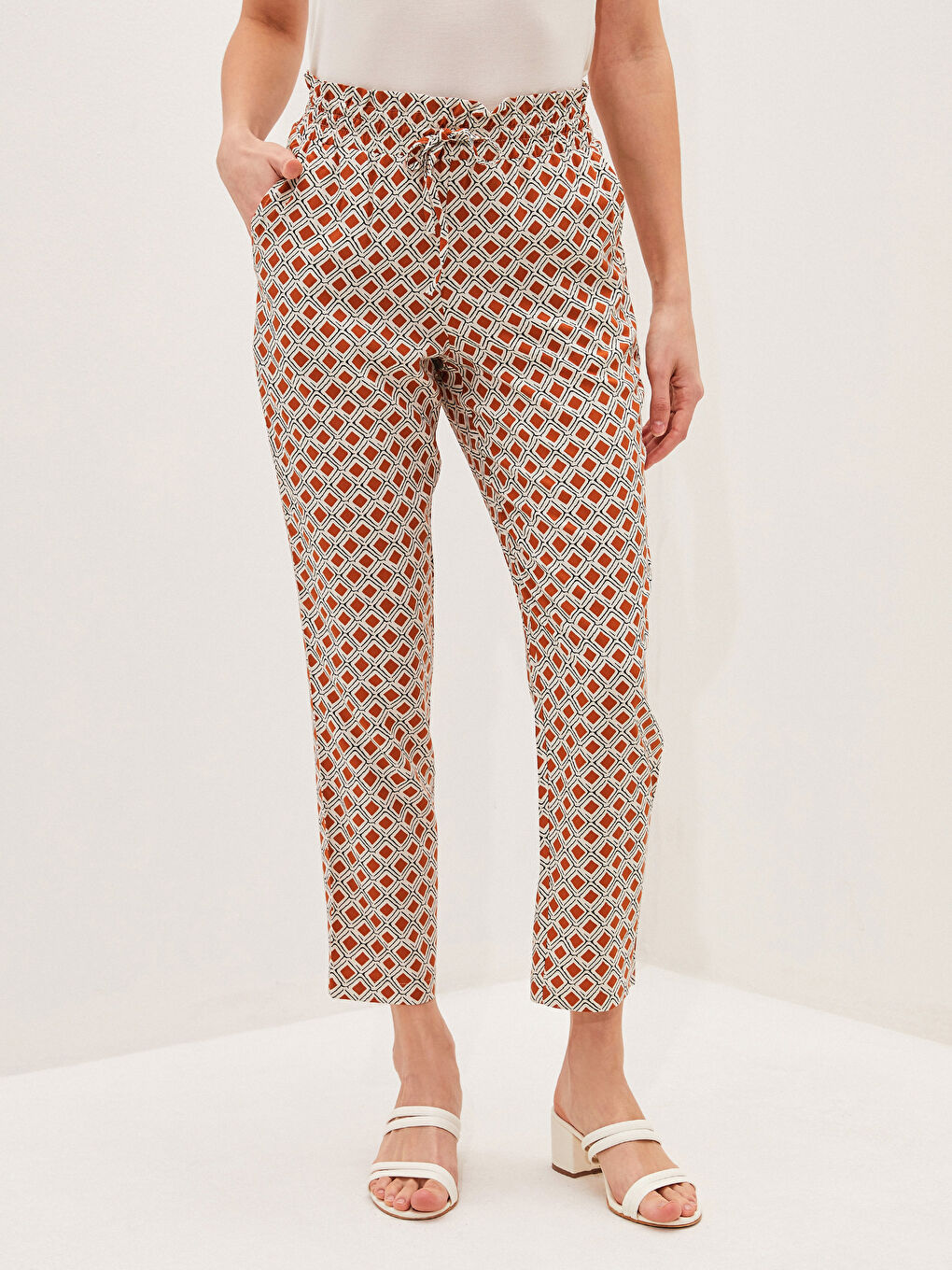 Pantalon Femme à Taille Élastique Imprimé en Viscose-3