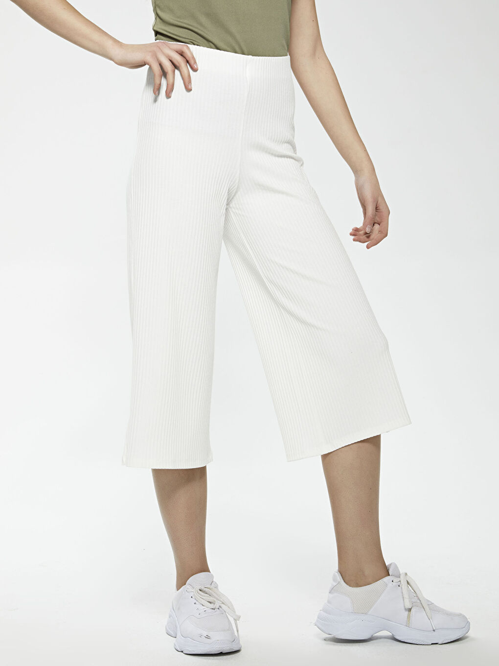 Белі резеңкелі өз өрнекті кең балақ әйелдер капри-3