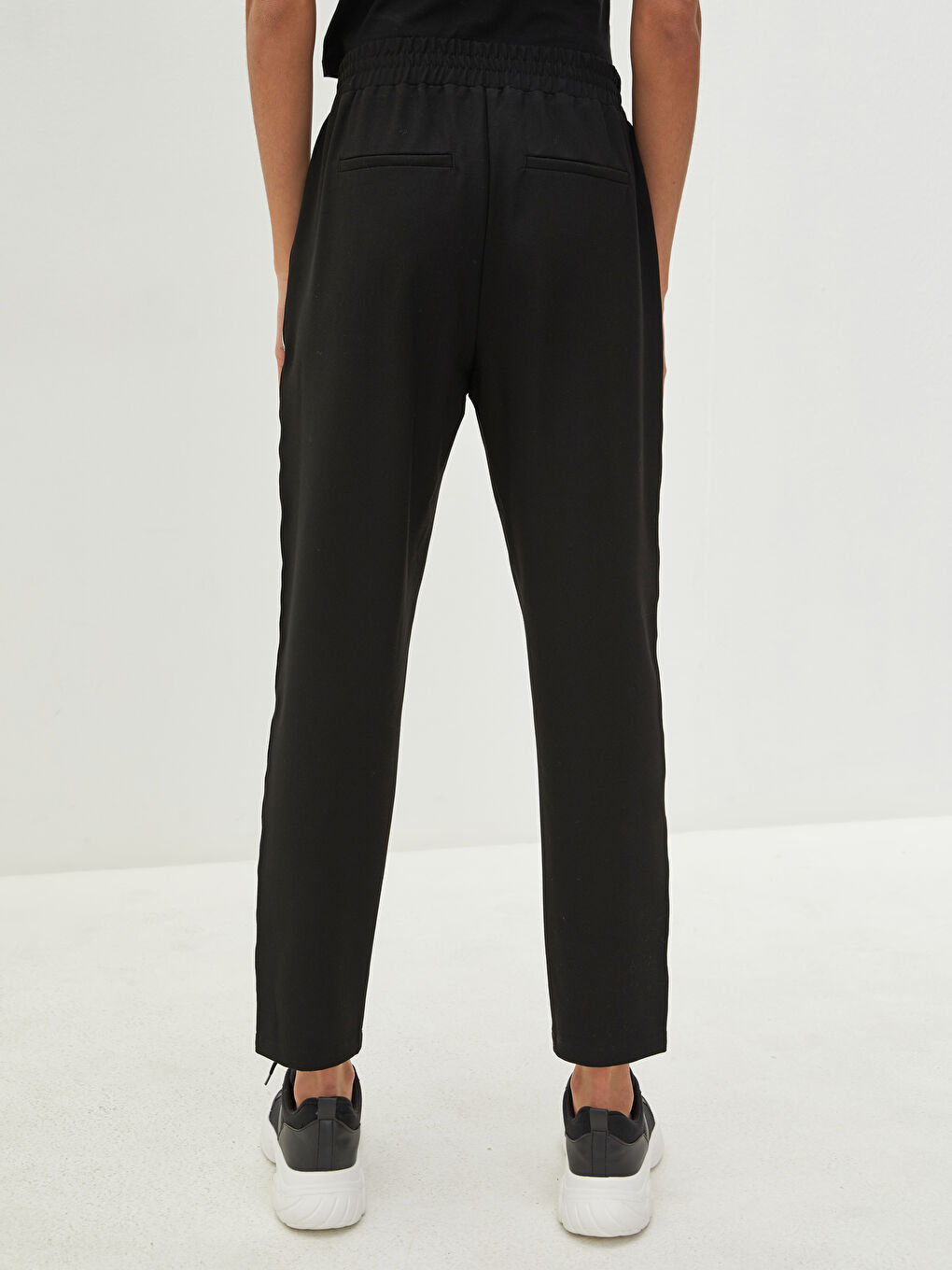 LCW Vision Women's Elastic Waist Stripe Slogan Printed Narrow Leg Trousers -S1DL66Z8-E0N