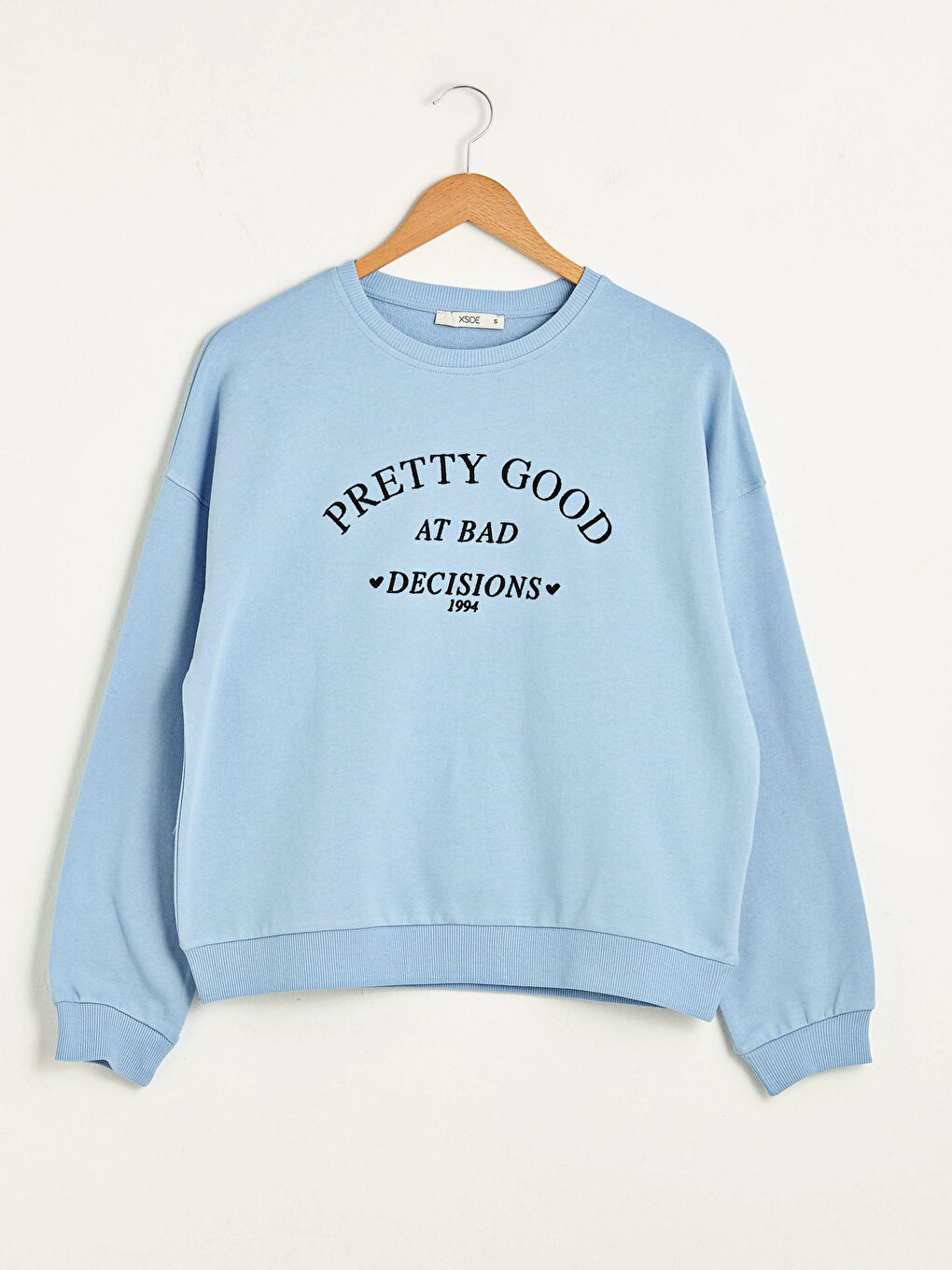 Sweat-shirt à manches longues imprimé avec slogan et col rond pour Femmes-6