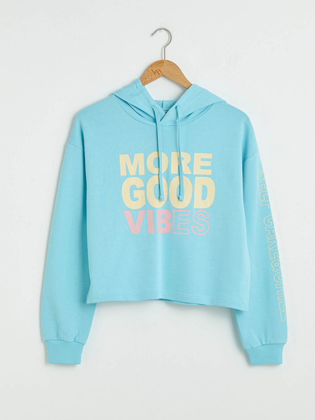 Mavi Baskılı Uzun Kollu Kadın Hoodie-6