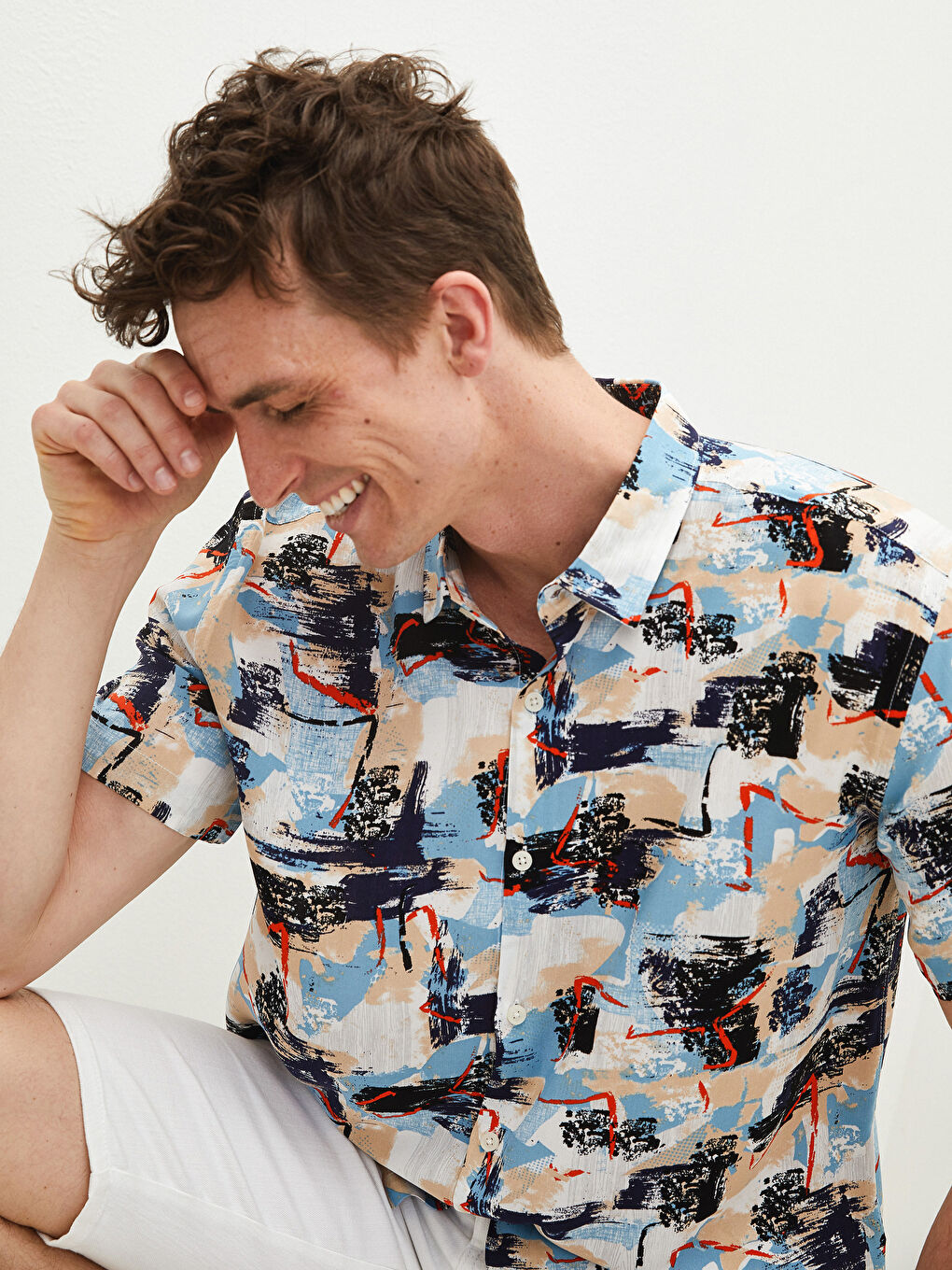 Standard Pattern Resort Collar Short Sleeve Poplin Men's Shirt-3