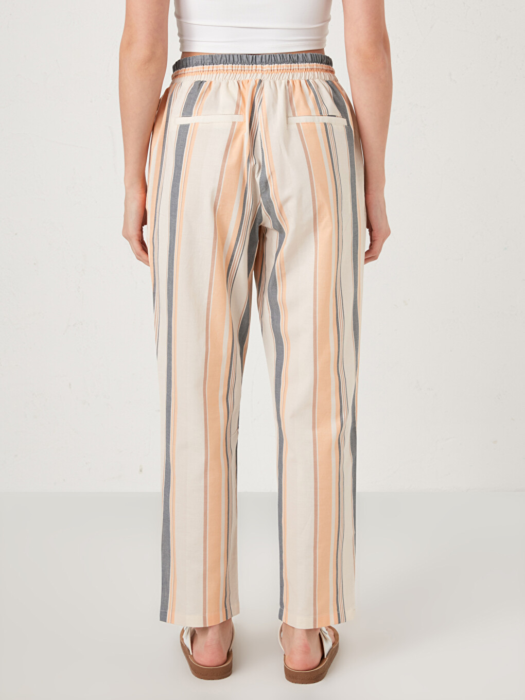 Elastic Waist Striped Carrot Fit Trousers-2