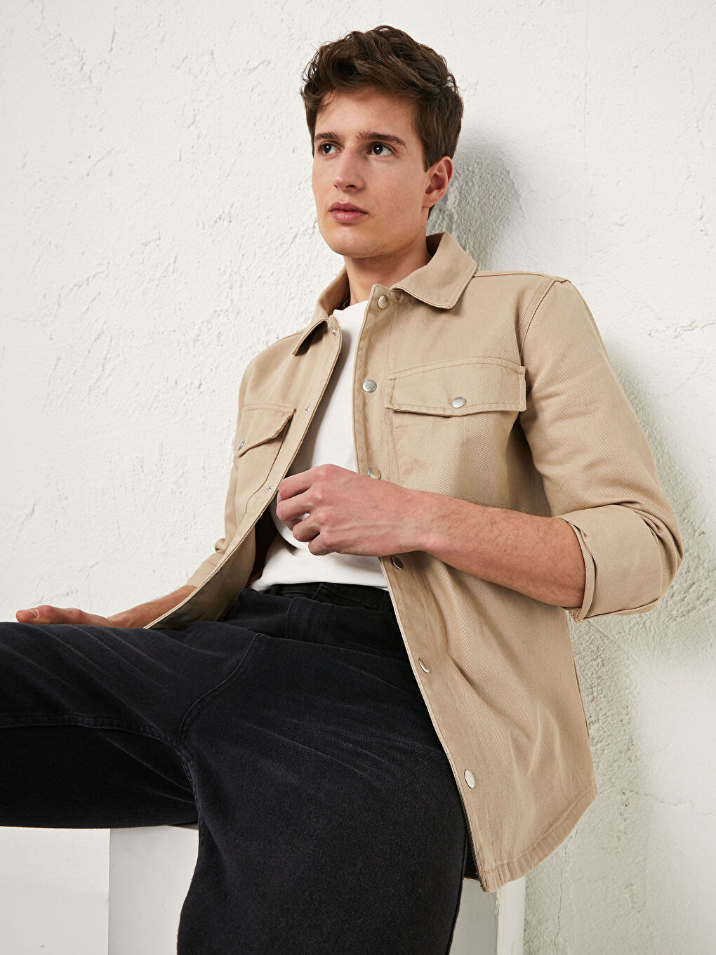 Wide Fit Shirt Collar Slim Men's Coat