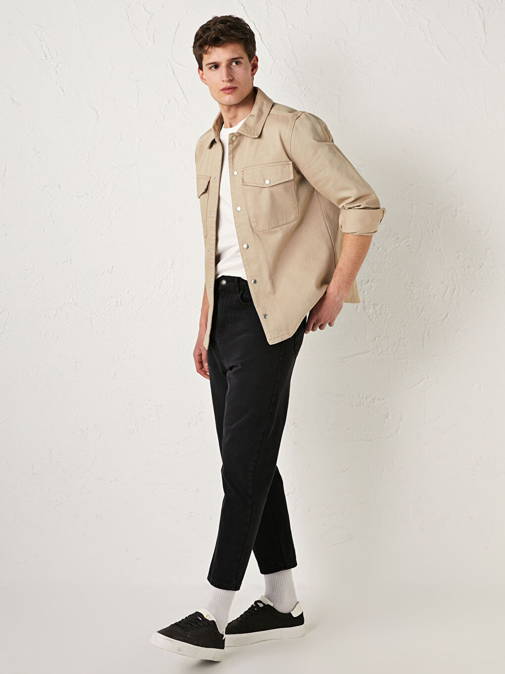 Wide Fit Shirt Collar Slim Men's Coat-3