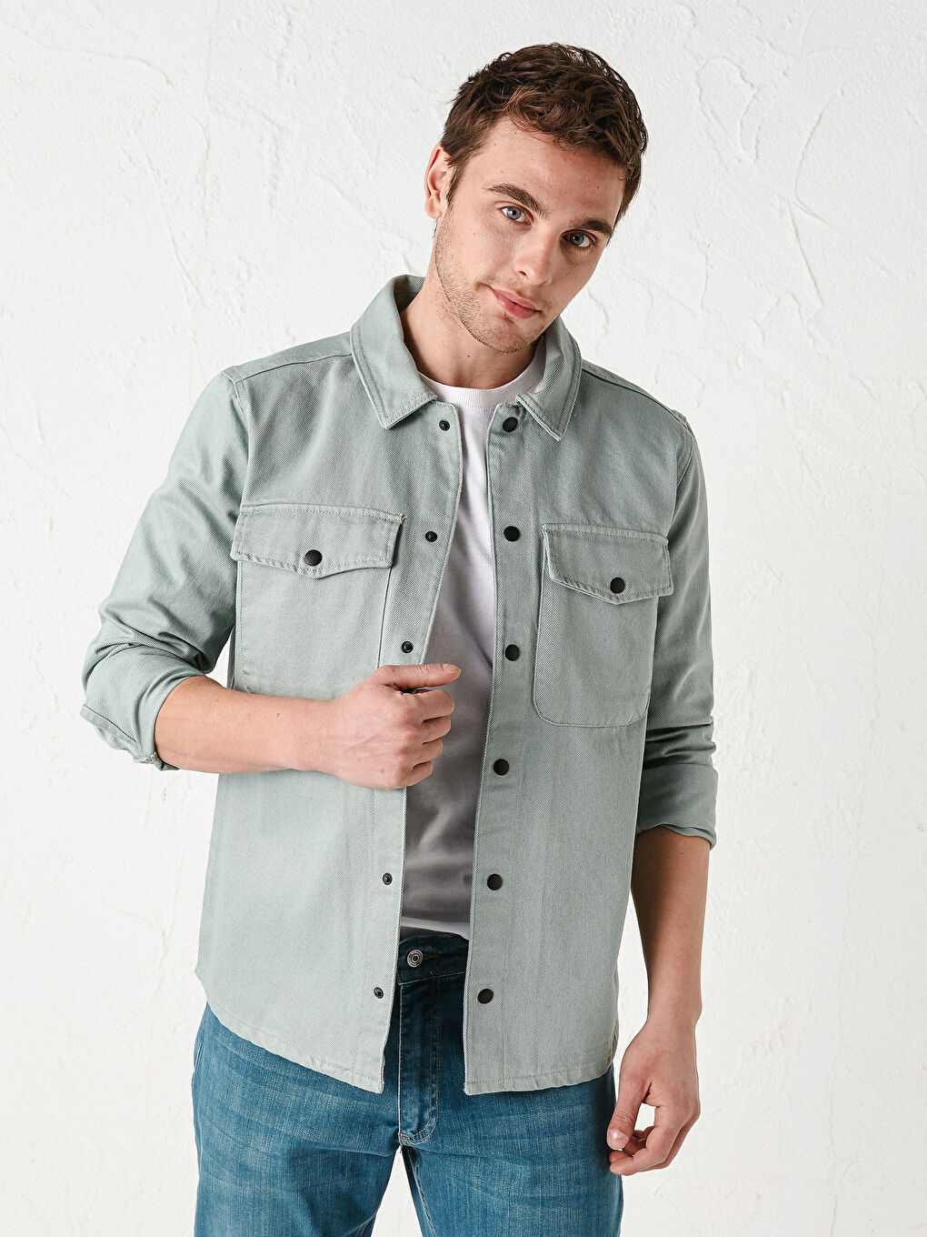 Bol Kalıp Gömlek Yaka İnce Erkek Mont