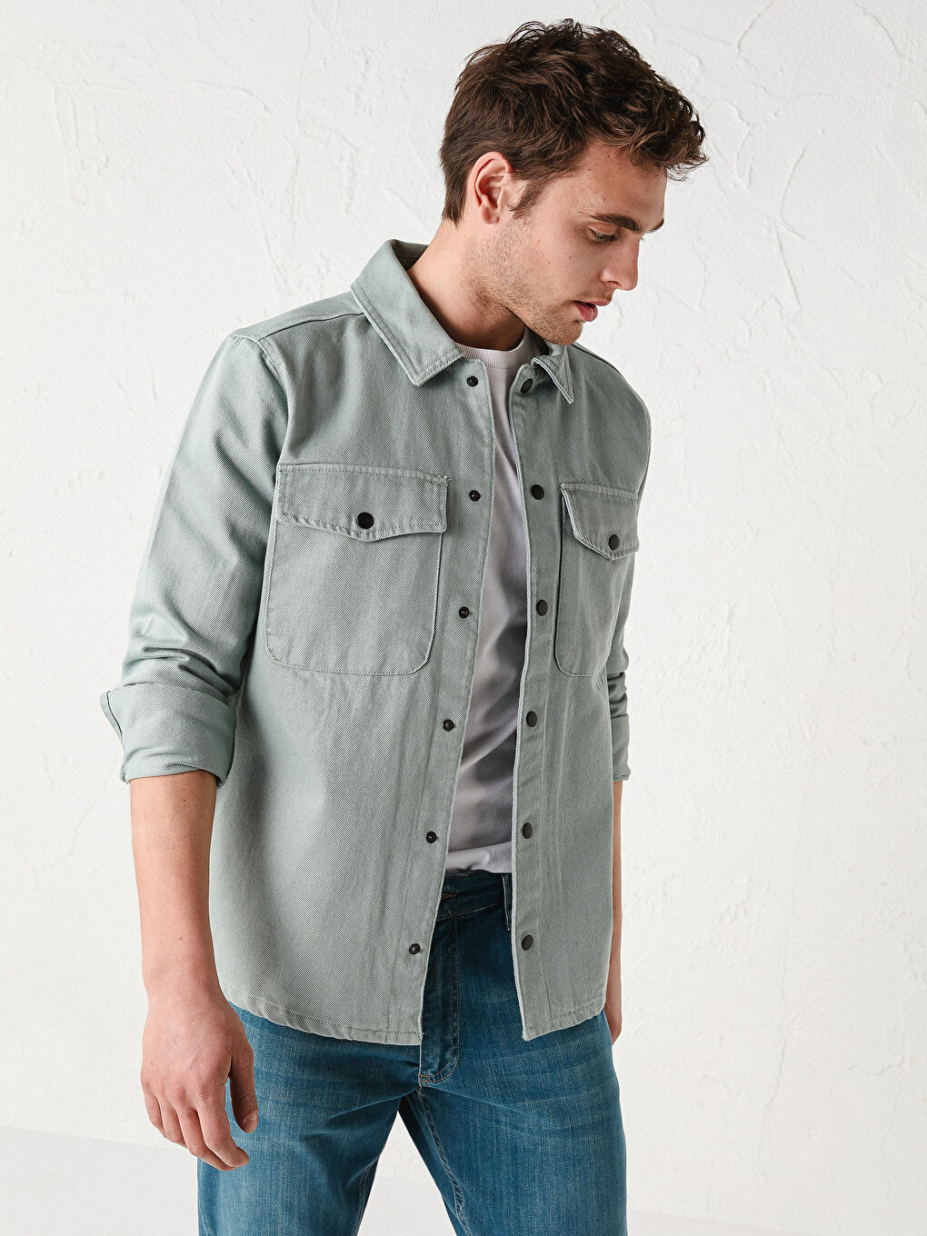 Bol Kalıp Gömlek Yaka İnce Erkek Mont-1