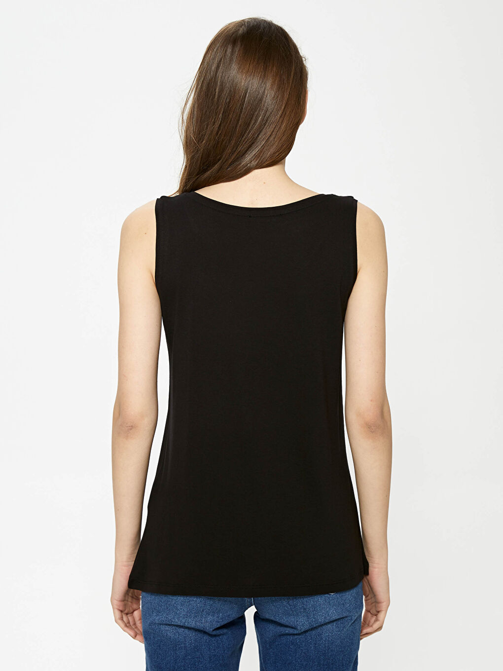 Siyah Kadın V Yaka Düz Atlet-4