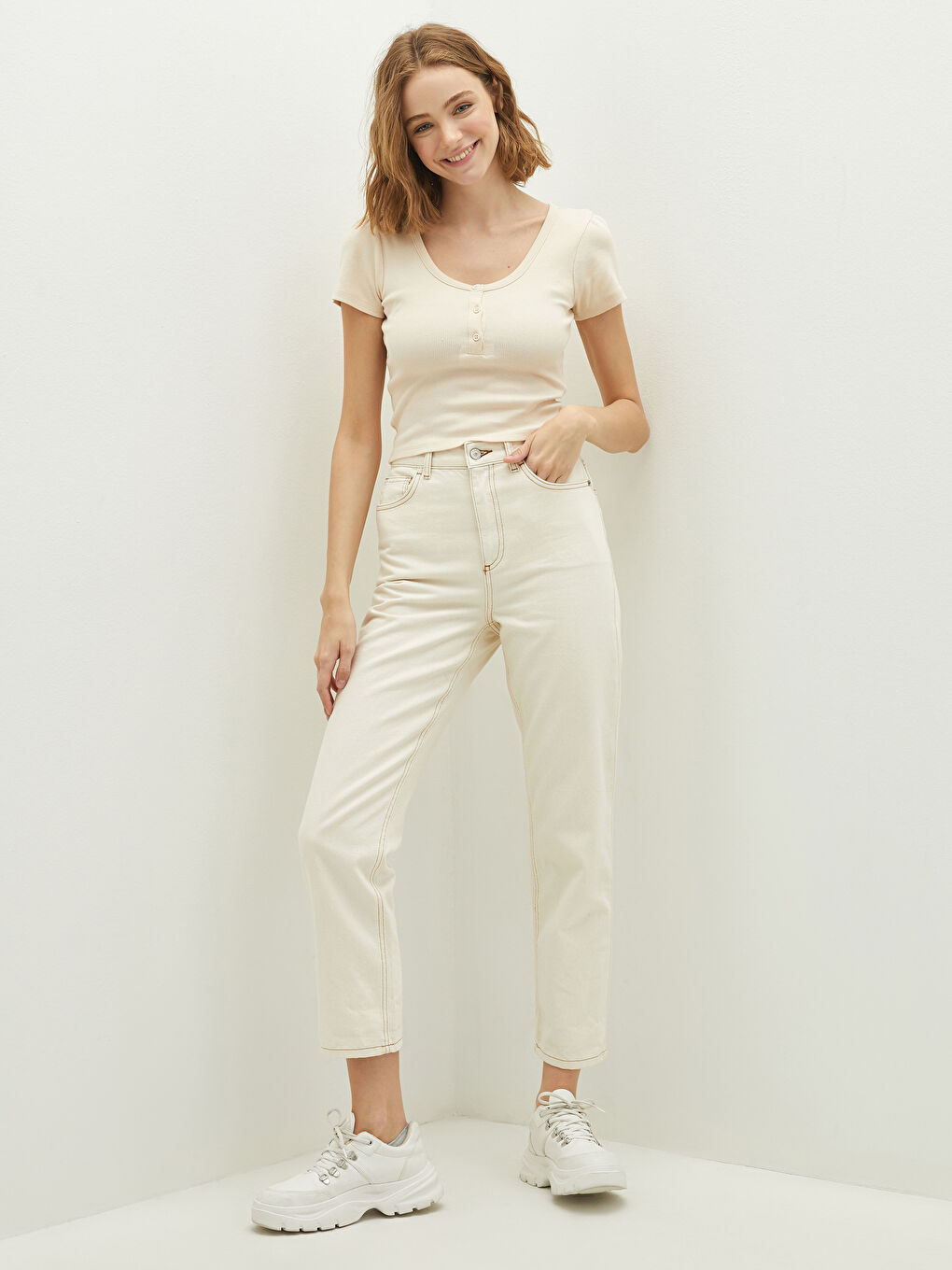 U Neck Straight Button Detailed Short Sleeve Camisole Fabric Women Blouse-3