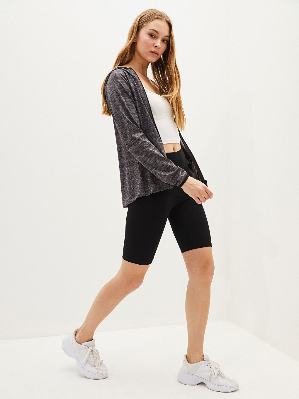 Siyah Kadın Beli Lastikli Düz Biker Şort Tayt