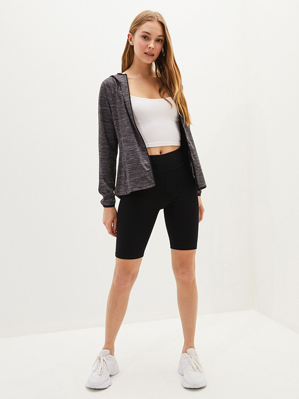 Siyah Kadın Beli Lastikli Düz Biker Şort Tayt-1