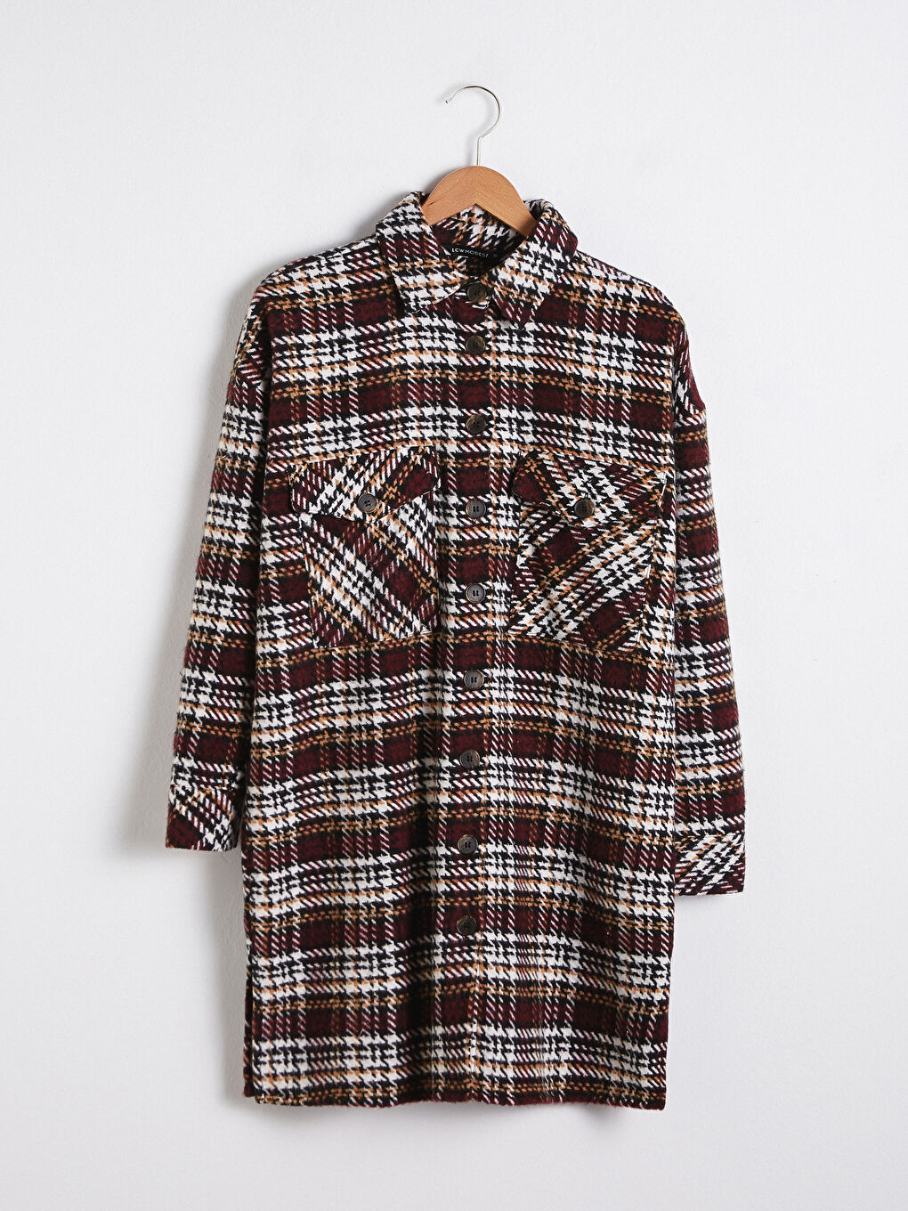 LCW Modest Pocket Detailed Oversize Plaid Shirt Tunic -S1DN64Z8-LLM