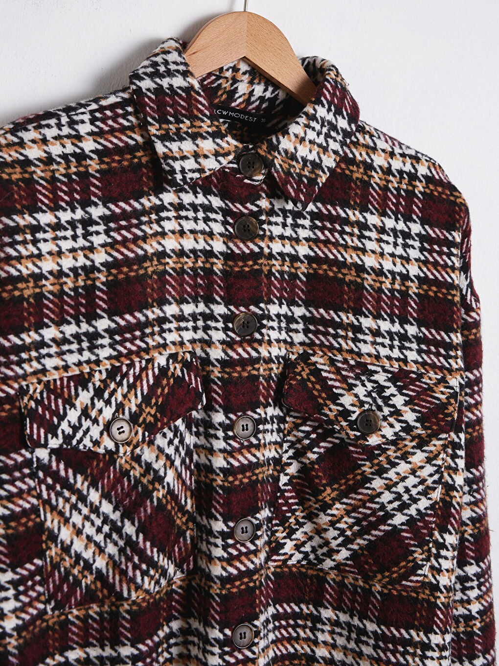 LCW Modest Pocket Detailed Oversize Plaid Shirt Tunic -S1DN64Z8-LLM