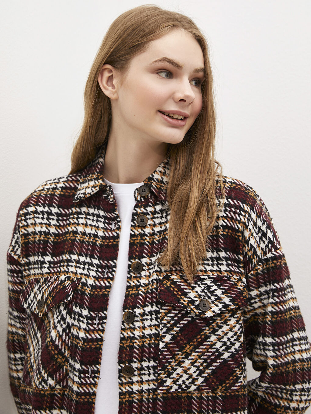 LCW Modest Pocket Detailed Oversize Plaid Shirt Tunic -S1DN64Z8-LLM