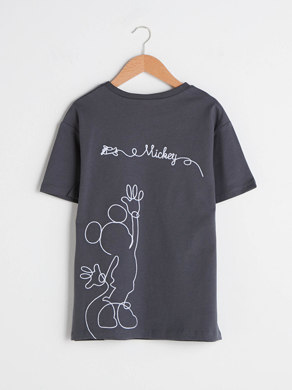 Tricou din bumbac cu mânecă scurtă imprimat Mickey Mouse și guler rotund pentru fete-1