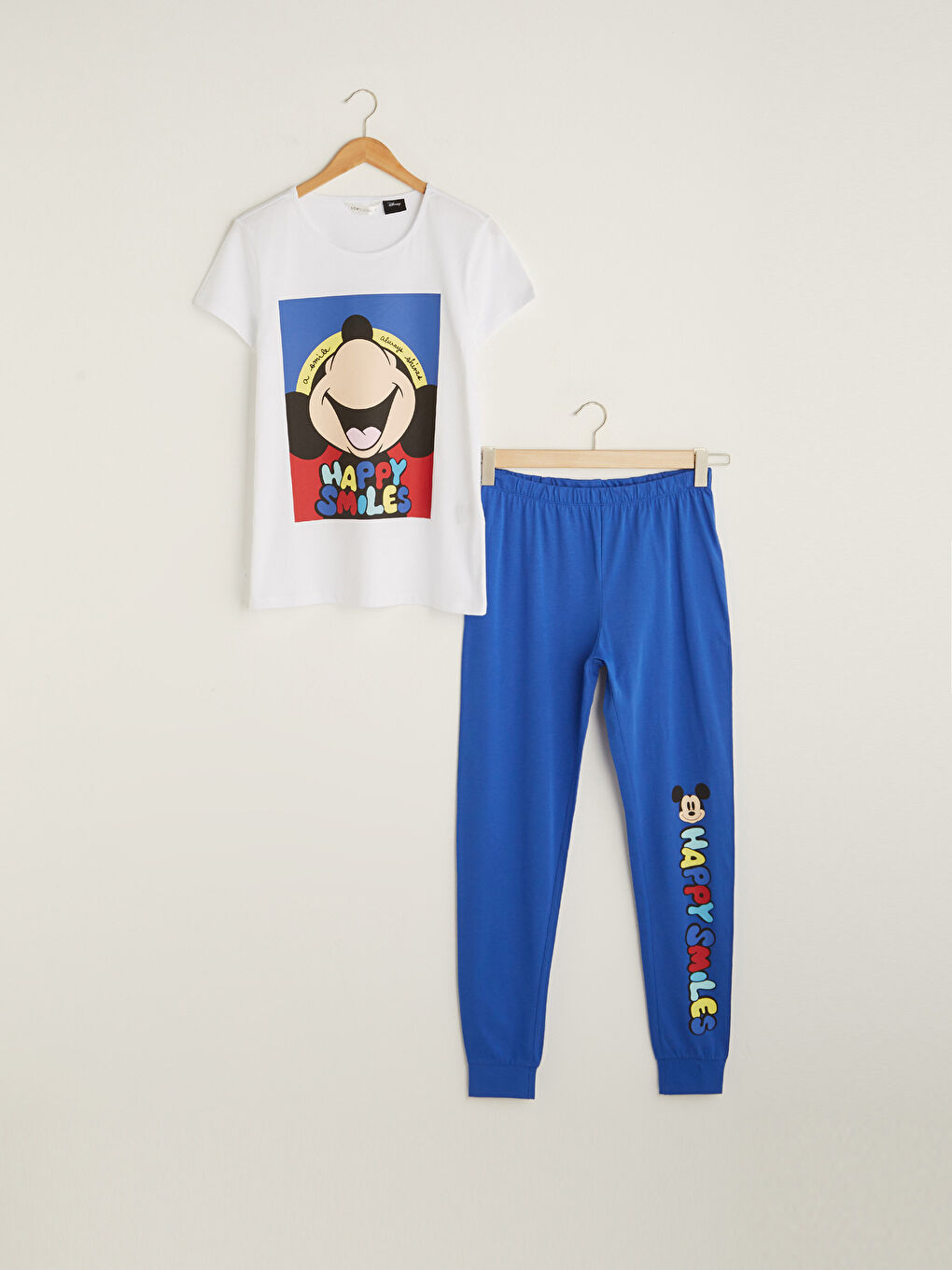 Crew Neck Mickey Mouse Printed Short Sleeve Cotton Women's Pajamas Set