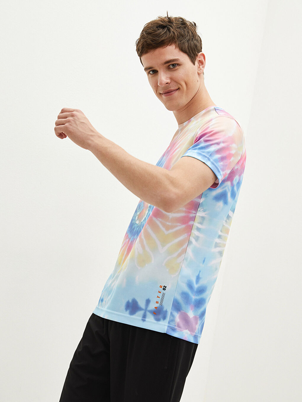 Turkuaz Bisiklet Yaka Kısa Kollu Baskılı Erkek Tişört-1