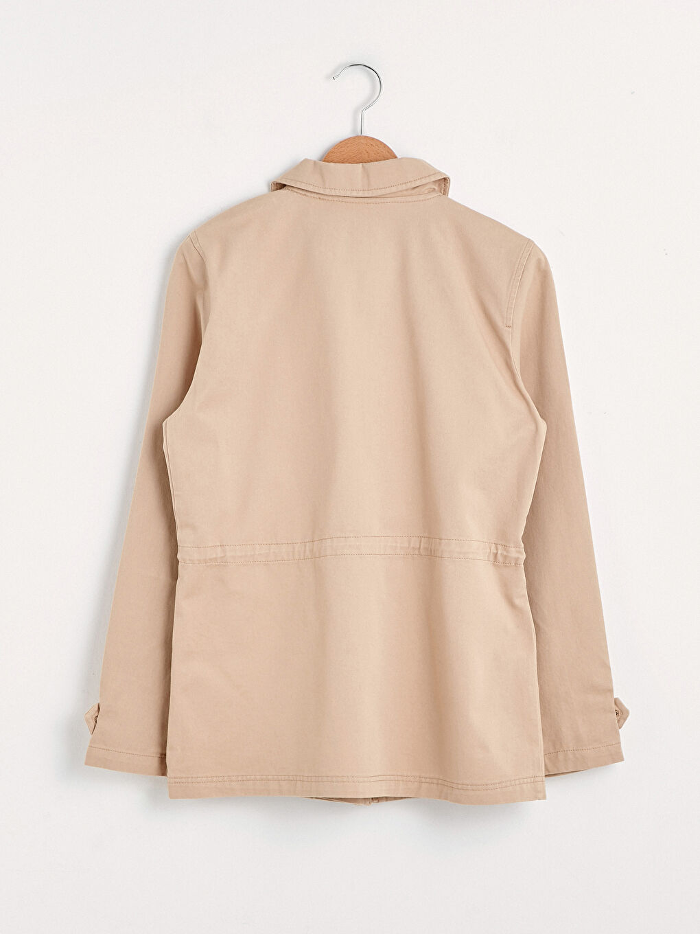 Bej Ceket Yaka Cep Detaylı Uzun Kollu Kadın Trençkot-6