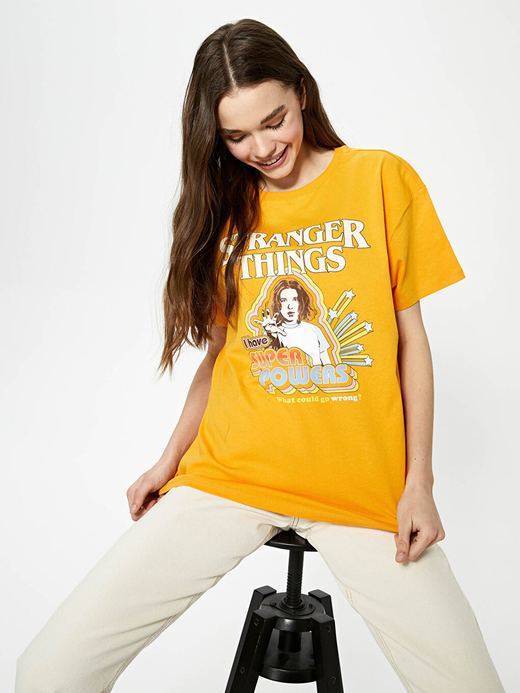 Crew Neck Stranger Things Printed Short Sleeve Cotton Women's T-Shirt