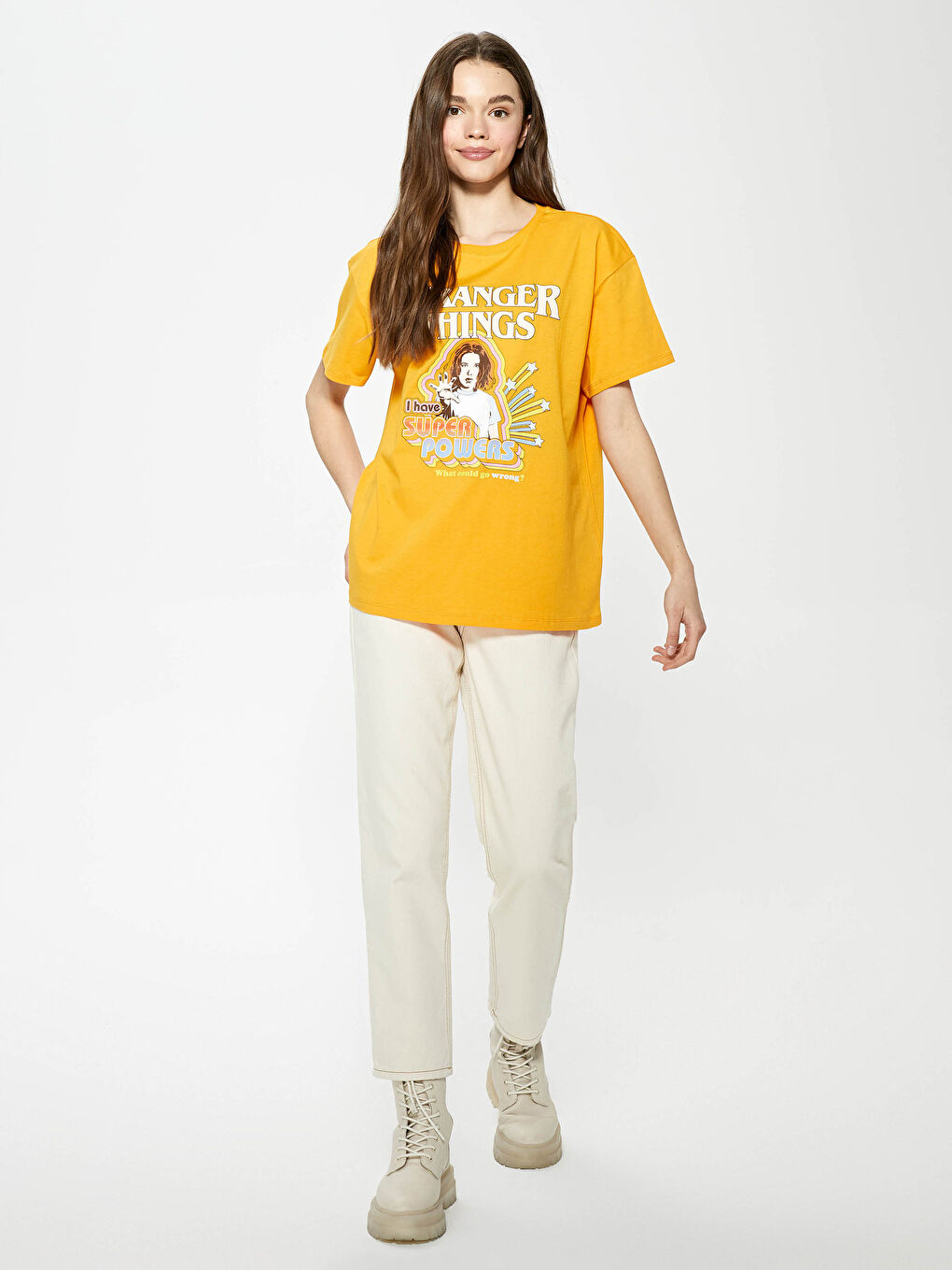 Crew Neck Stranger Things Printed Short Sleeve Cotton Women's T-Shirt-3