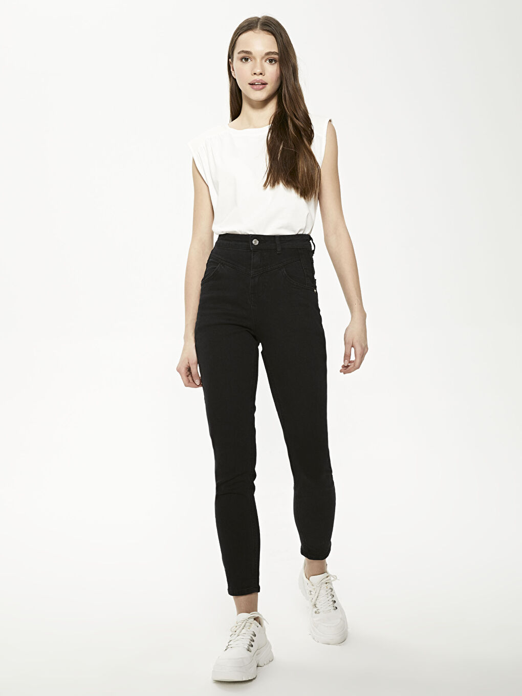 Siyah Yüksek Bel Slim Fit Kadın Jean Pantolon