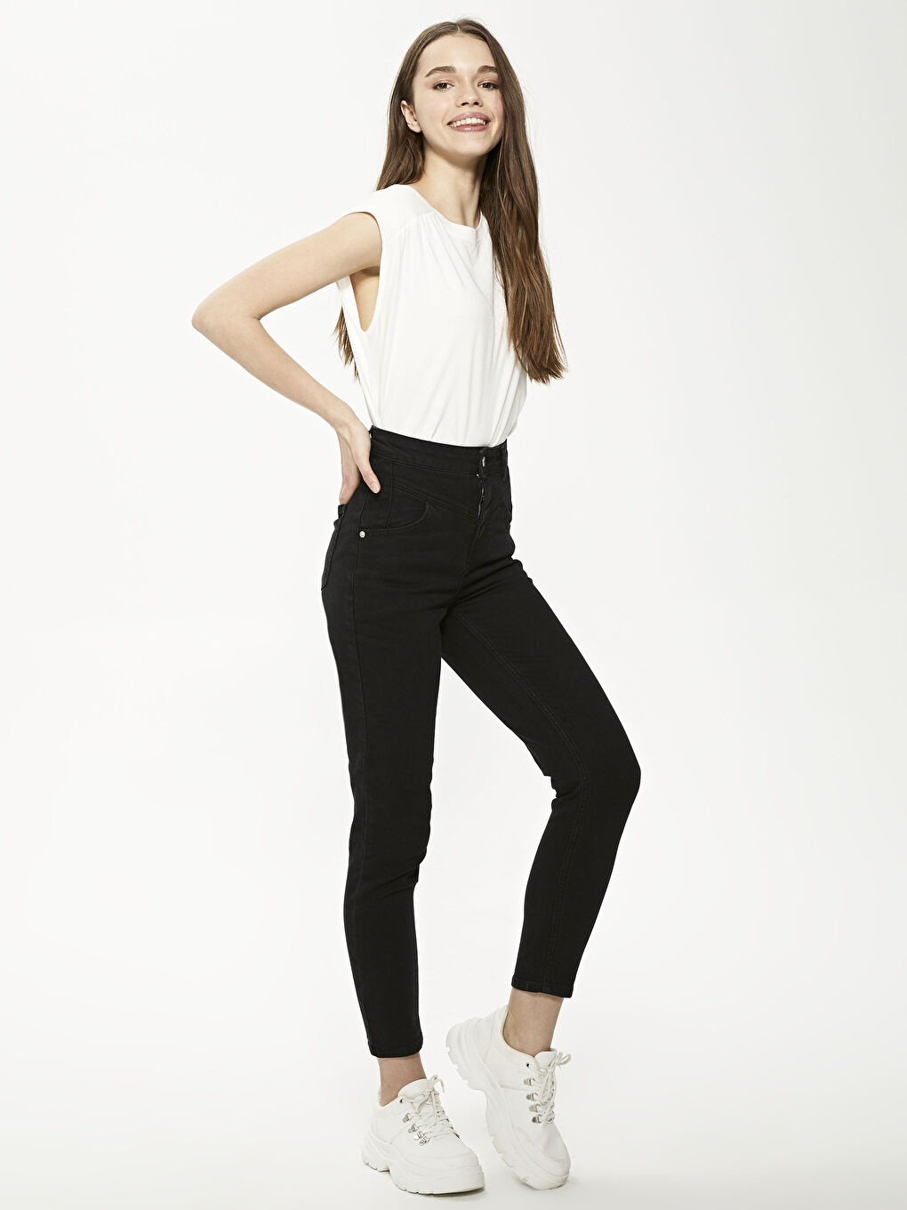 Siyah Yüksek Bel Slim Fit Kadın Jean Pantolon-1