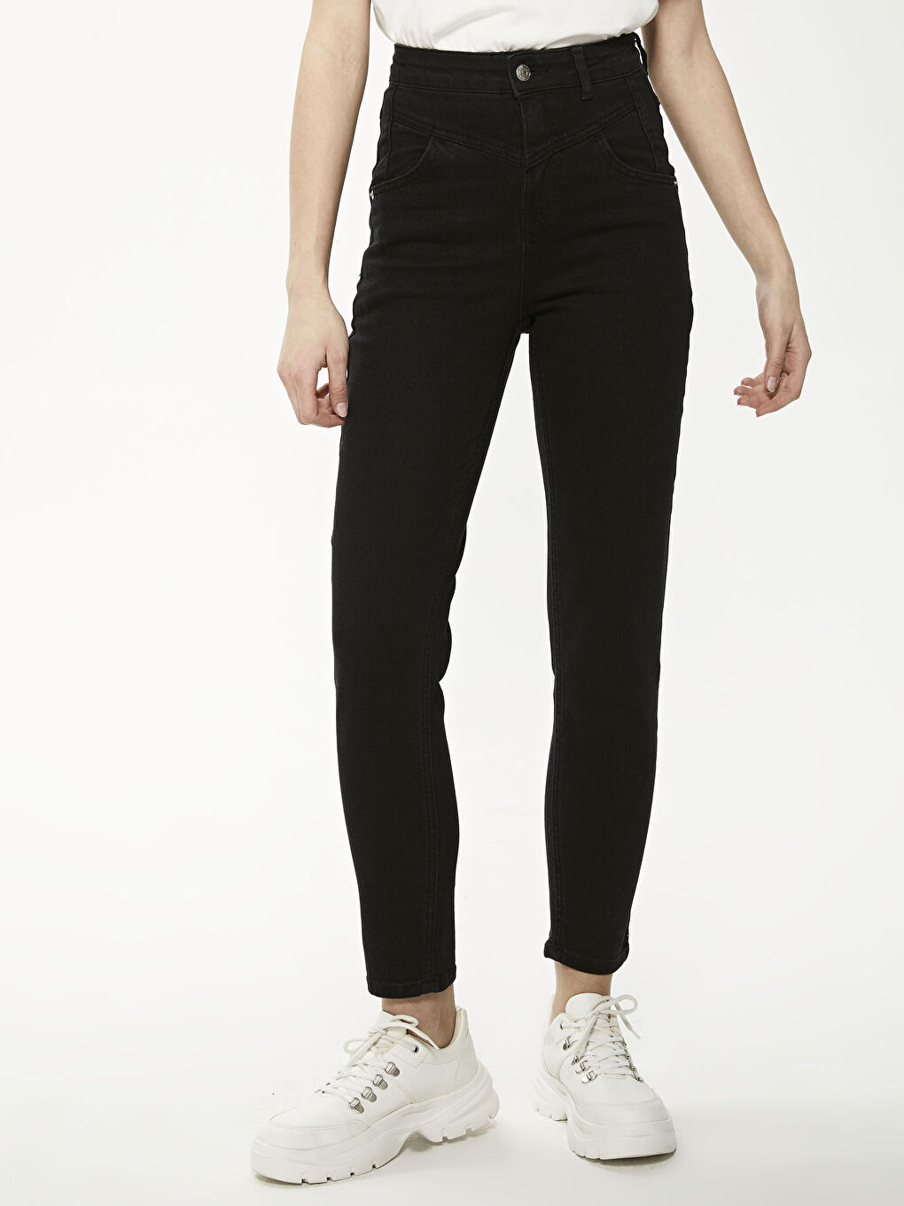 Siyah Yüksek Bel Slim Fit Kadın Jean Pantolon-2