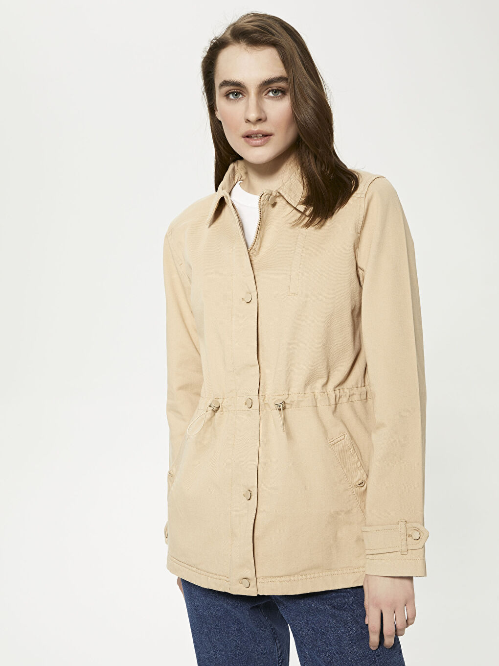 Shirt Collar Straight Long Sleeves Thin Women's Coat-1