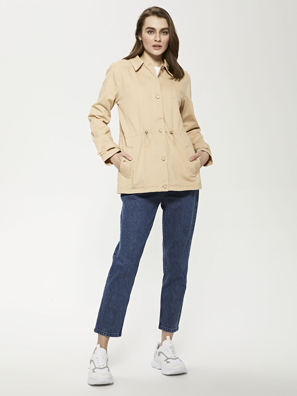 Shirt Collar Straight Long Sleeves Thin Women's Coat-2