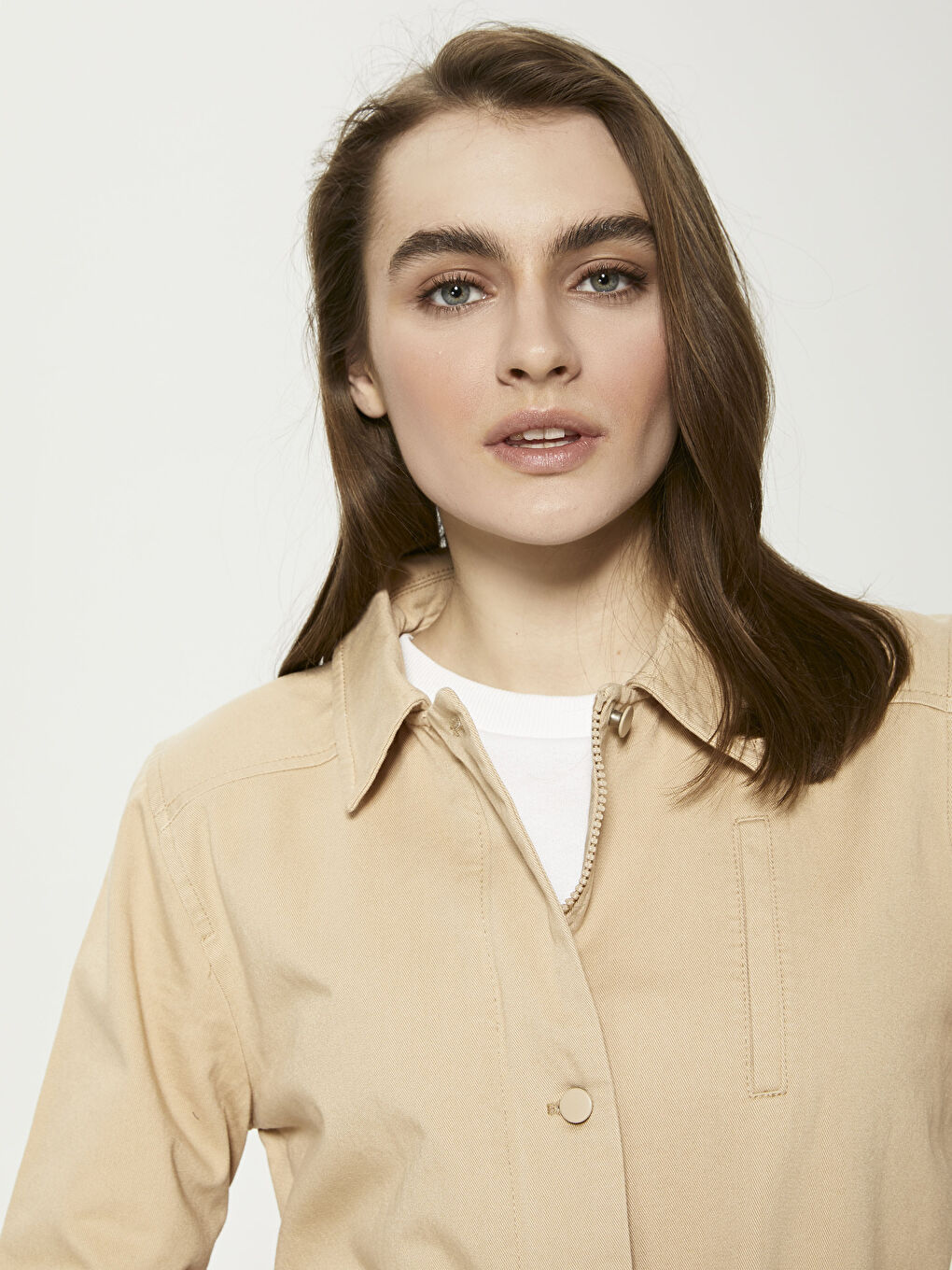 Shirt Collar Straight Long Sleeves Thin Women's Coat-3