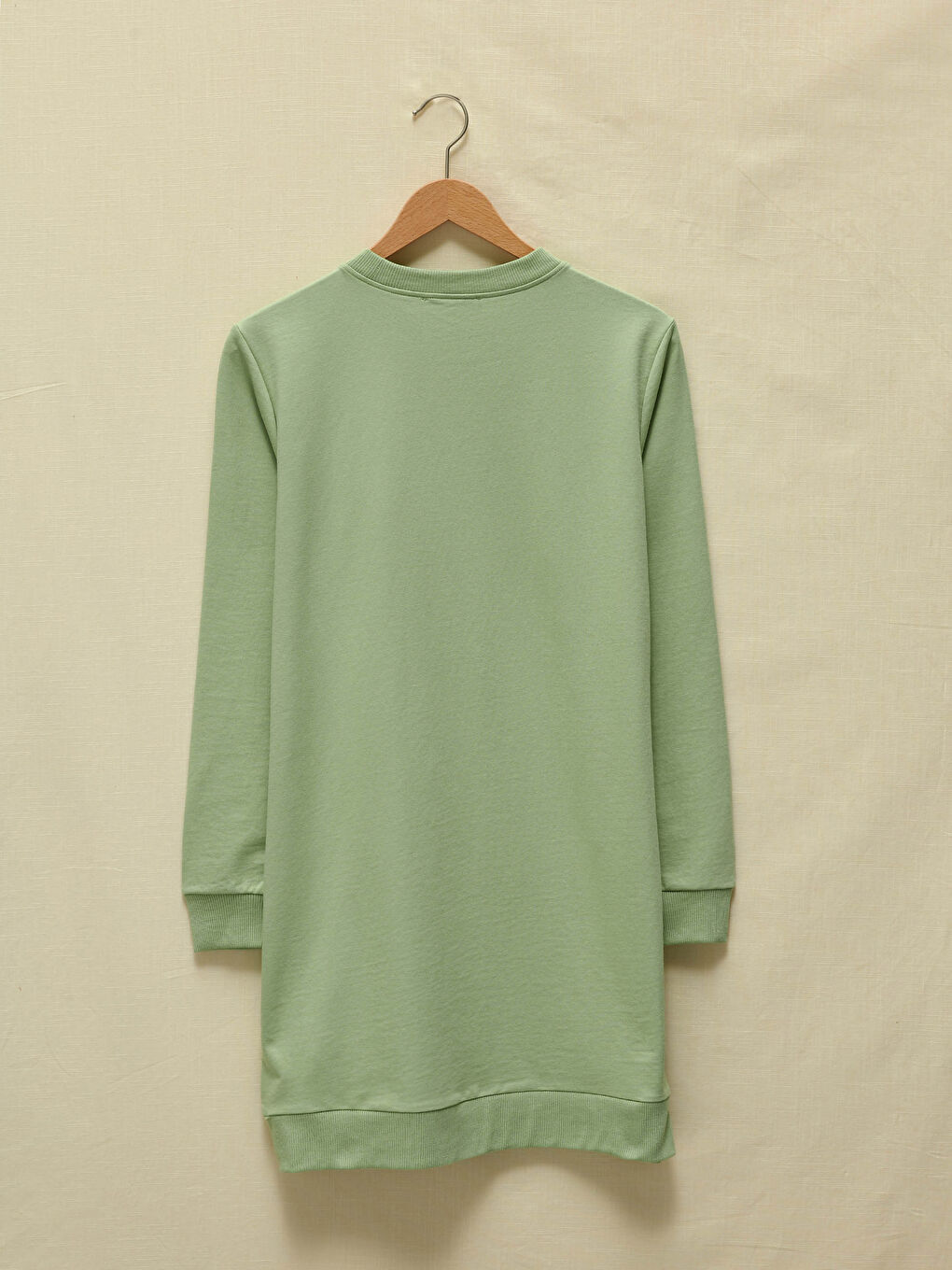 Yeşil Bisiklet Yaka Düz Uzun Kollu Kadın Sweatshirt Tunik-6